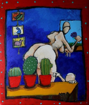Peinture intitulée "cactus" par Karine Salmieri, Œuvre d'art originale