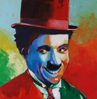 Schilderij getiteld "Charlie Chaplin" door Jean-Claude Salmon, Origineel Kunstwerk, Acryl