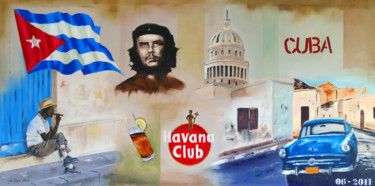 Painting titled "CUBA" by Jean-Claude Salmon, Original Artwork, Oil Mounted on Wood Stretcher frame