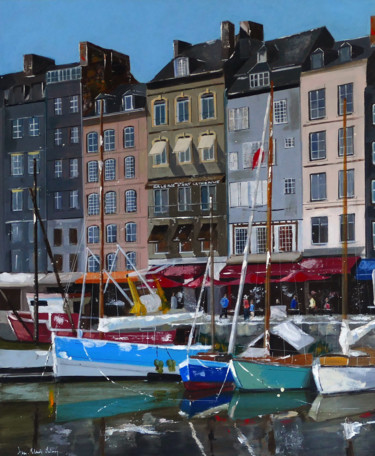 Painting titled "Honfleur" by Jean-Claude Salmon, Original Artwork, Acrylic Mounted on Wood Stretcher frame