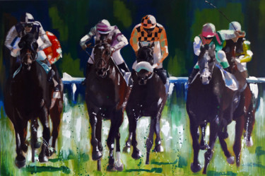 Painting titled "Course de chevaux" by Jean-Claude Salmon, Original Artwork, Acrylic