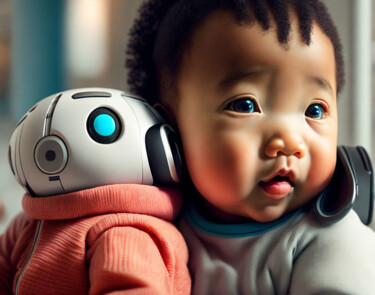 Digitale Kunst getiteld "My little Robot" door Salomon Hazan, Origineel Kunstwerk, AI gegenereerde afbeelding
