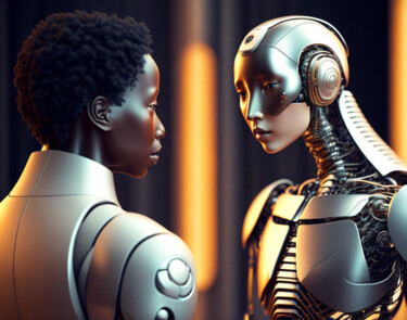 Digital Arts titled "Robots are not raci…" by Salomon Hazan, Original Artwork, AI generated image