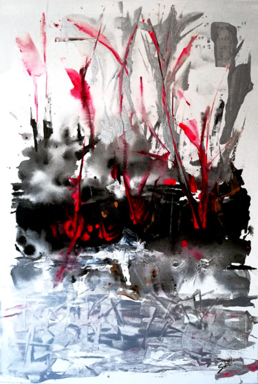Peinture intitulée "Fiori rossi sulla s…" par Salotti •  Artist, Œuvre d'art originale, Acrylique