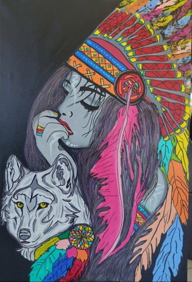 Painting titled "MAHALA AMAROK Femme…" by Saloua Mercier, Original Artwork, Acrylic