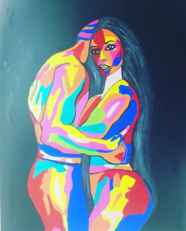 Painting titled "PASSION RÉELLE" by Saloua Mercier, Original Artwork, Acrylic Mounted on Wood Stretcher frame