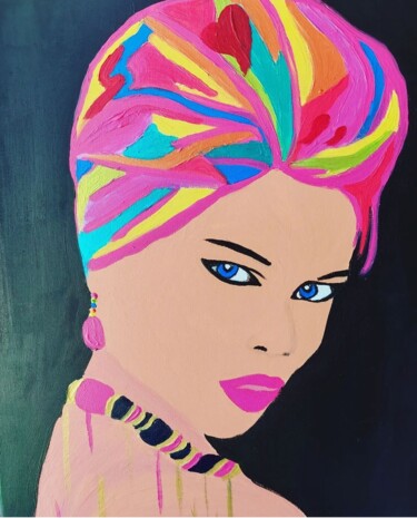 Painting titled "BELLE" by Saloua Mercier, Original Artwork, Acrylic Mounted on Wood Stretcher frame