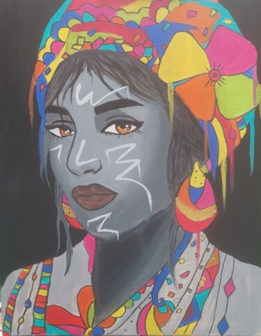 Peinture intitulée "IZAHIA La tzigane" par Saloua Mercier, Œuvre d'art originale, Acrylique Monté sur Châssis en bois