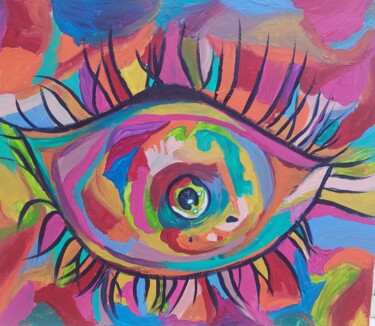 Painting titled "Mon oeil" by Saloua Mercier, Original Artwork, Acrylic Mounted on Wood Stretcher frame