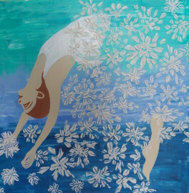 Painting titled "La danseuse nageuse…" by Saloua Mercier, Original Artwork, Acrylic Mounted on Wood Stretcher frame