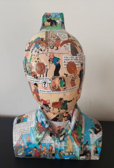 Skulptur mit dem Titel "Buste Tintin" von Saloua Mercier, Original-Kunstwerk, Acryl