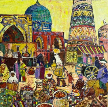 Ζωγραφική με τίτλο "Восточный базар" από Saltanat Sadibekova, Αυθεντικά έργα τέχνης, Λάδι Τοποθετήθηκε στο Ξύλινο φορείο σκε…