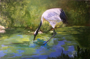 Картина под названием "On the pond. A whit…" - Зоя Маслий, Подлинное произведение искусства, Масло