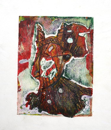 Gravures & estampes intitulée "Masquerade" par Salubi Onakufe Onakufe, Œuvre d'art originale, Eau-forte