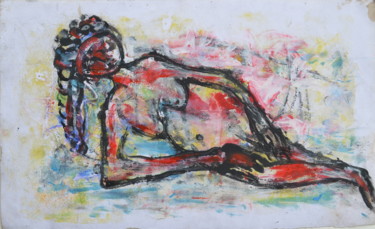 Peinture intitulée "Reclining Nude Figu…" par Salubi Onakufe Onakufe, Œuvre d'art originale, Acrylique