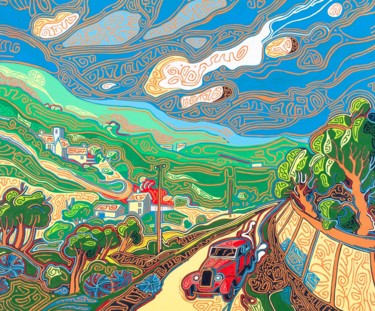 Peinture intitulée "17-voiture-tracant-…" par Roger Salucci, Œuvre d'art originale, Acrylique