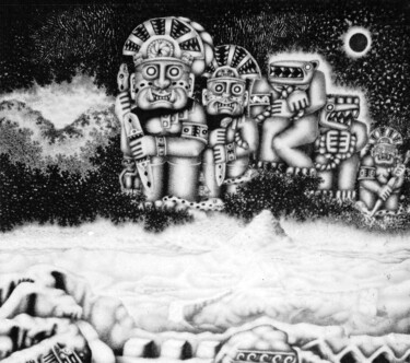 「"MOCHICA WARRIORS"」というタイトルの描画 Salvador Rosadoによって, オリジナルのアートワーク, インク