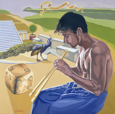 Peinture intitulée "La canción de Pan." par Salvador Torres, Œuvre d'art originale, Huile Monté sur Panneau de bois
