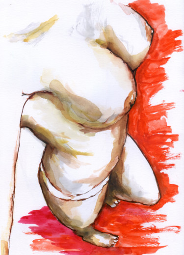 Painting titled "Cuerpo 15" by Salvador J. Suárez Martín, Original Artwork, Watercolor