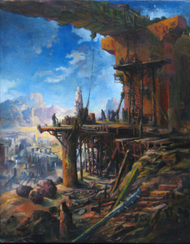 Pintura titulada "Puente en la Montaña" por Salvador Velarde, Obra de arte original, Oleo