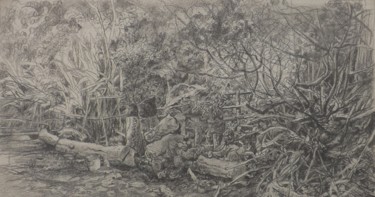 Dibujo titulada "Jardín de la casa" por Salvador Velarde, Obra de arte original, Lápiz