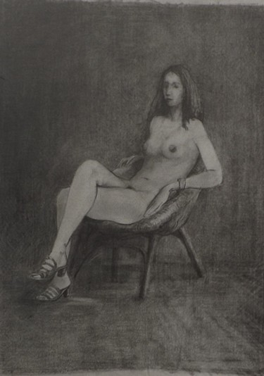 Dibujo titulada "Mujer con sandalias" por Salvador Velarde, Obra de arte original, Lápiz