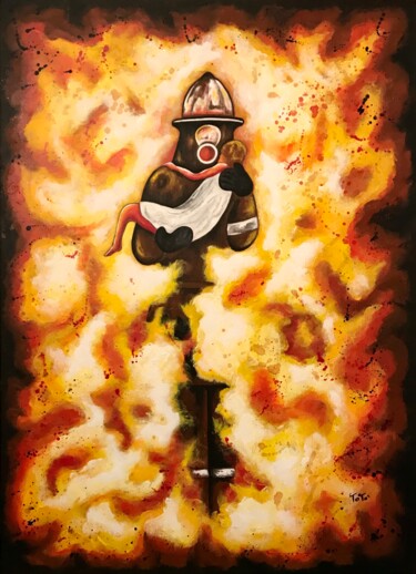 Painting titled "Man of fire" by Salvatore Petrucino, Original Artwork, Acrylic Mounted on Wood Stretcher frame