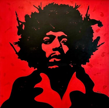 Schilderij getiteld "JIMI" door Salvatore Petrucino, Origineel Kunstwerk, Acryl Gemonteerd op Frame voor houten brancard