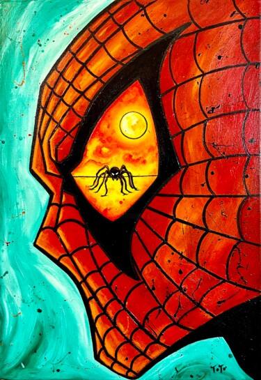Painting titled "Inside Spiderman" by Salvatore Petrucino, Original Artwork, Acrylic Mounted on Wood Stretcher frame