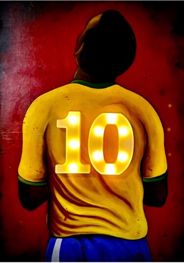 Painting titled "O Rey - Pelè" by Salvatore Petrucino, Original Artwork, Acrylic Mounted on Wood Stretcher frame