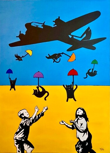 Painting titled "Cats bombs" by Salvatore Petrucino, Original Artwork, Acrylic Mounted on Wood Stretcher frame