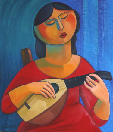Pintura titulada "mandolinista-oilo-s…" por Salvatore Detto Valò Fiumanò, Obra de arte original, Oleo