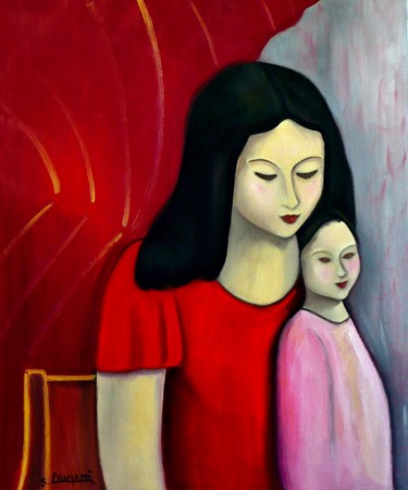 Painting titled "giovane-madre-olio-…" by Salvatore Detto Valò Fiumanò, Original Artwork, Oil