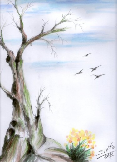 Pittura intitolato "Uccelli in volo" da Salvatore Vito, Opera d'arte originale, Olio