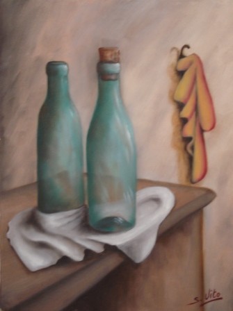 Pittura intitolato "Bottiglie" da Salvatore Vito, Opera d'arte originale, Olio