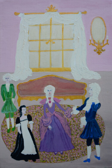 Painting titled "Le Nozze di Figaro.…" by Salvatori, Original Artwork, Oil Mounted on Wood Stretcher frame