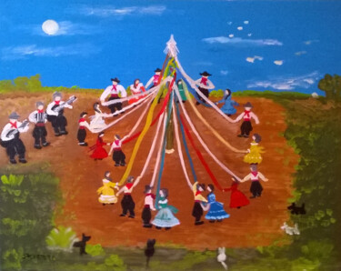 Pintura titulada "Dansa pau-de-fitas" por Salvatori, Obra de arte original, Oleo Montado en Bastidor de camilla de madera