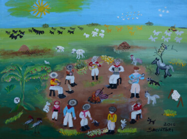 Картина под названием "Invernada dos peões" - Salvatori, Подлинное произведение искусства, Масло Установлен на Деревянная ра…
