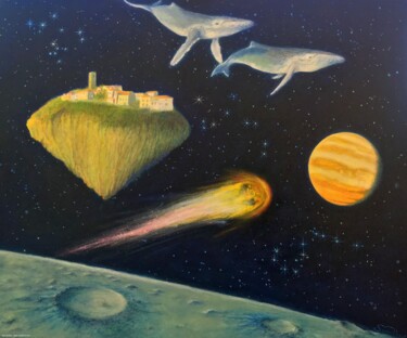 Peinture intitulée "Baleines stellaires" par Sam De Bra, Œuvre d'art originale, Acrylique