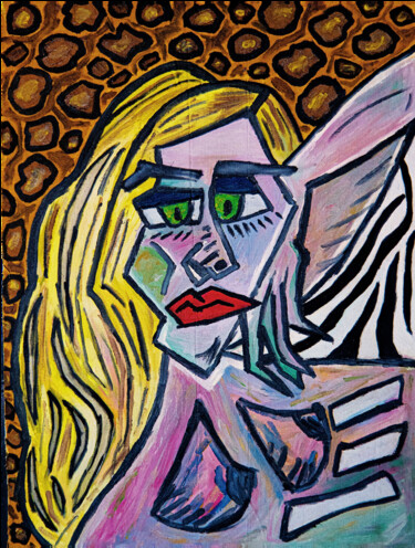 Painting titled "Portrait of Camila…" by Sam Delta, Original Artwork, Oil Mounted on Wood Stretcher frame