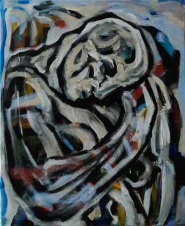 Peinture intitulée "" La tristesse "" par Sam Keusseyan Gladiateur, Œuvre d'art originale, Acrylique