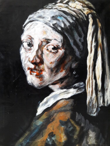 Schilderij getiteld "" Jan Vermeer"" door Sam Keusseyan Gladiateur, Origineel Kunstwerk, Acryl