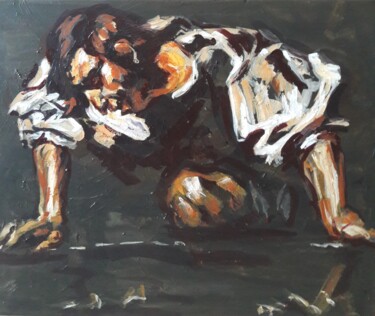 Картина под названием "Le Caravage étude.." - Sam Keusseyan Gladiateur, Подлинное произведение искусства, Акрил