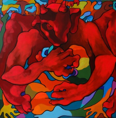 Peinture intitulée ""l'Enfer" 2" par Sam Keusseyan Gladiateur, Œuvre d'art originale, Acrylique