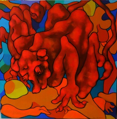 Peinture intitulée ""l'Enfer" 12" par Sam Keusseyan Gladiateur, Œuvre d'art originale, Acrylique