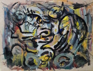 Peinture intitulée "femme taureau 7" par Sam Keusseyan Gladiateur, Œuvre d'art originale, Acrylique