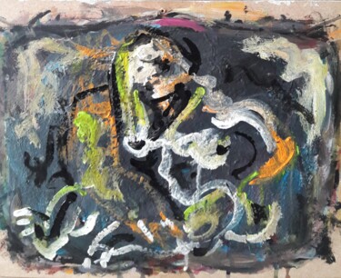 Painting titled "une plume" by Sam Keusseyan Gladiateur, Original Artwork, Acrylic