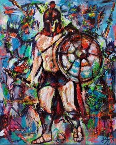 Peinture intitulée "" Gladiateur la gue…" par Sam Keusseyan Gladiateur, Œuvre d'art originale, Acrylique