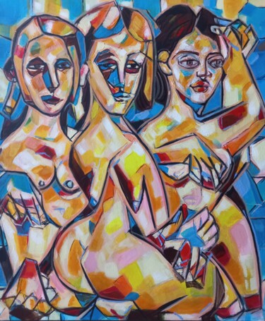 Painting titled "" les femmes de bon…" by Sam Keusseyan Gladiateur, Original Artwork, Acrylic