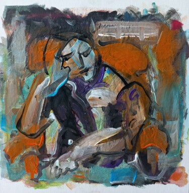 Peinture intitulée "" sur fauteuil "…" par Sam Keusseyan Gladiateur, Œuvre d'art originale, Acrylique